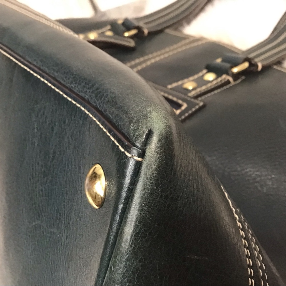 Coach Hamptons Blue Leather Satchel with Gold Accents - Picture 11 of 16